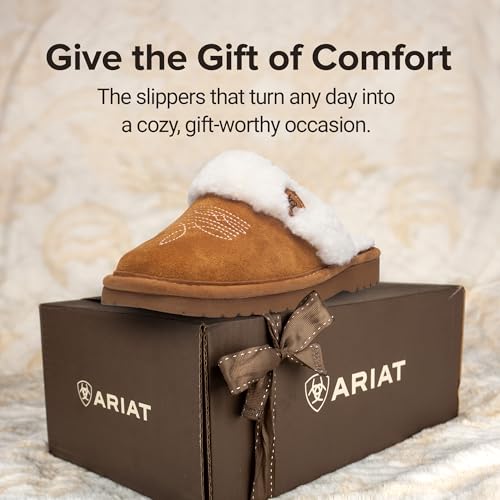 Image of ARIAT Women's Jackie Square Toe Warm Soft Genuine Suede Leather Indoor Outdoor Slippers with Plush Collar