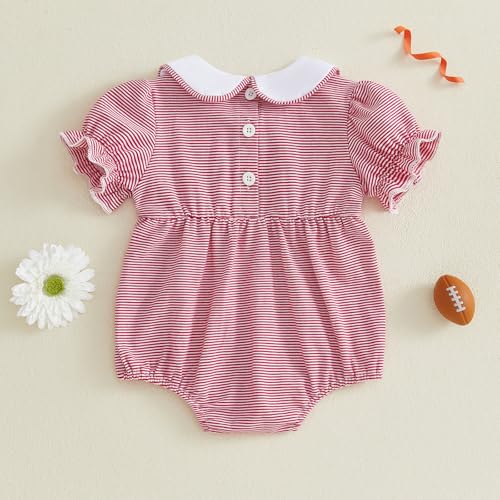 Balaflyie Bubble Romper Baby Boy Girl Cotton Collar Bodysuit Infant Top (0-3 Months,Striped Piping Collared-Football Red)