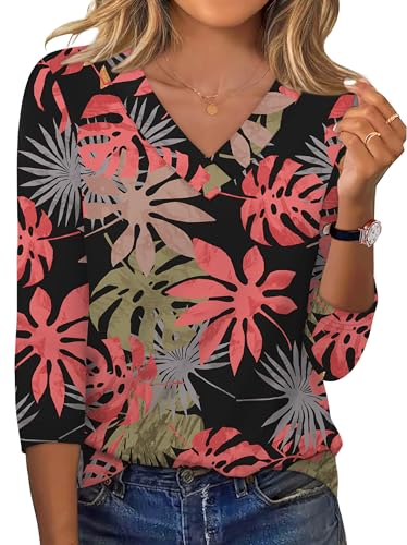 Image of XIEERDUO 3 /4 Length Sleeve Womens Tops V Neck T Shirts Summer Clothes Basic Blouses Dressy Casual 2026 Spring Outfits