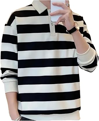Dcvmvmn Men Stripe Sweatshirts Lapel Sweatshirt Casual Loose Fit Long Sleeve Sweatshirt