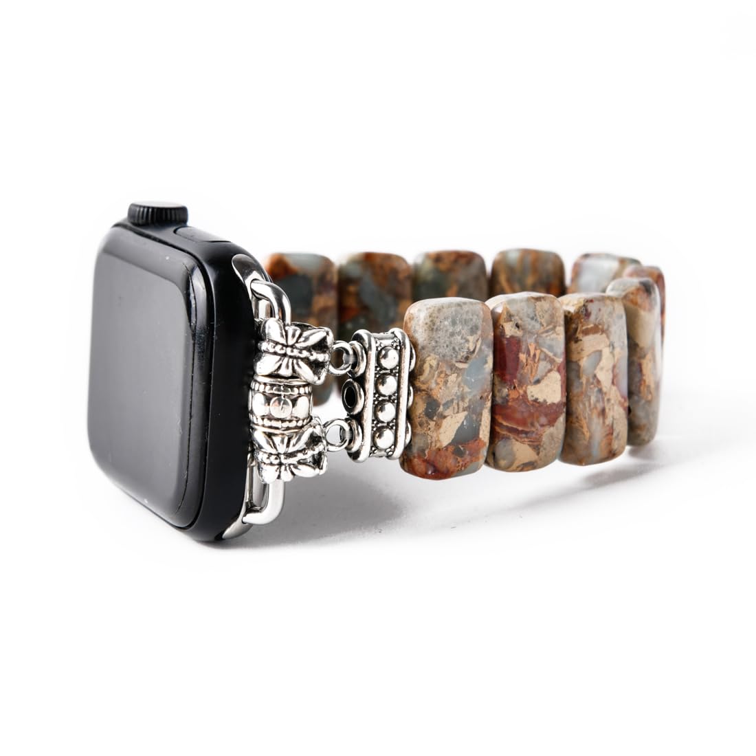 NUZUJX Natural Stone Imperial Jasper Bracelet Beaded-Bands Compatibe with Apple Watch Series 8 7 6 5 4 3 2 1, Handmade Elastic Stretch Beaded Strap For iWatch Bands 38mm 40mm 41mm 42mm 44mm 45mm (Fit