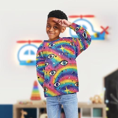 JUNZAN Evil Eyes and Stars on Rainbows Big Boys Sweatshirts Hoodies Long Sleeve Outerwear for Kids Athletic 4T4