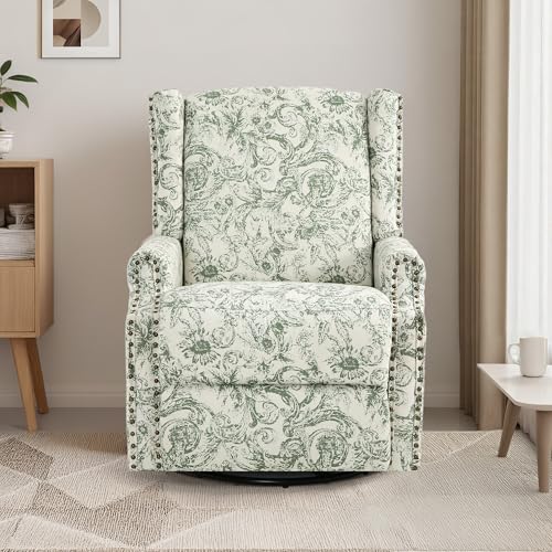 Image of Swivel Rocker Recliner Chairs Set of 2, 360 Swivel Wingback Recliner Chairs for Adults, Upholstered Glider Rocking Chair with High Back, Deep Seat for Living Romm Bedroom, Rococo Green
