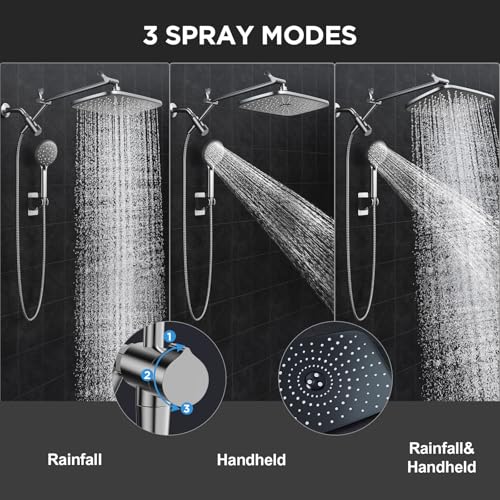 Image of Veken 11.8 inch Rain Shower Head with Handheld, High Pressure Handheld Shower with Multi Spray Modes, Rainfall Combo with 15 inch Metal Extension Arm, Detachable Dual Shower, Bathroom Decor, Gunmetal Gray