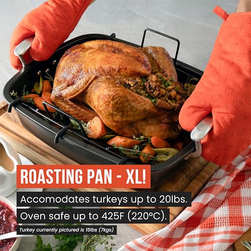 Chef Pomodoro Torrefattore antiaderente in acciaio al carbonio con rack piatto, grigio, forno rettangolare BBQ cottura (X-Large) - immagine 6