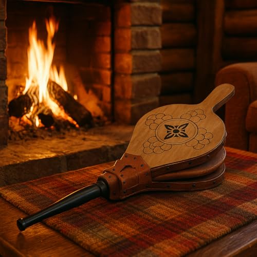 MGE - Blasebalg für Kamin und Grill - Grill Blasebalg für Kamin und Grill, Handblasebalg Luftbläser für Kamin, Grill, Outdoor Camping, Holzofe Grillgebläse - Natürliches Holz - 43 cm
