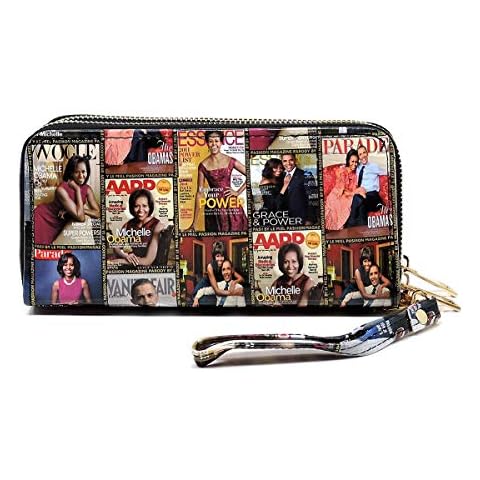 Amy&Joey Glossy magazine cover collage Michelle Obama printed large capacity zipper wallets with wrist band (Picture #02-MT) Cover
