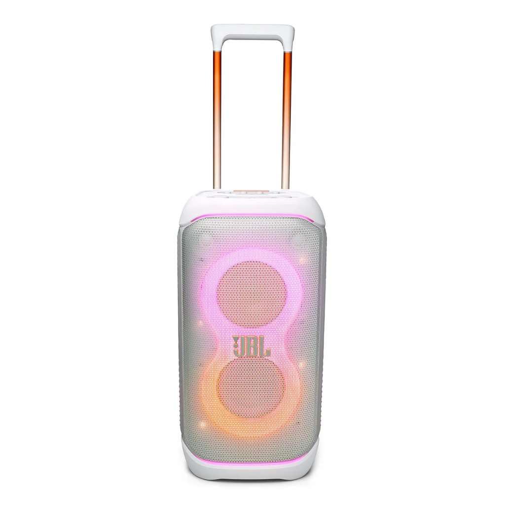 JBL PartyBox Stage 320 - Altavoz portátil para fiesta con sistema de micrófono inalámbrico (blanco)