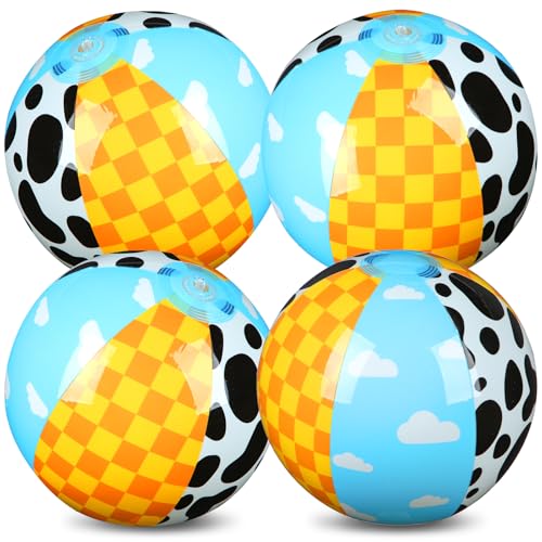 Hollowfly 4 Pack Cartoon Story Themed Beach Balls 11.8 Inflatable Ball Bulk for Summer Pool and Beach Game Gifts Cartoon Story Birthday Party Favors Supplies and End of The Year Class Decoration