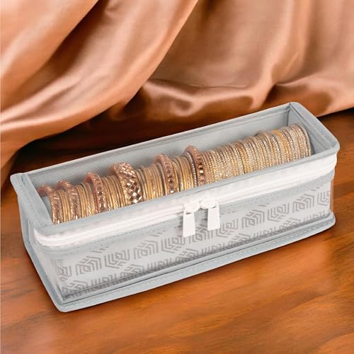 Image of HomeStrap Non-Woven Single Rod Bangle Box with Transparent Top | Waterproof, Dustproof Organizer for Bangles, Chudis, Bracelets, Watches & Jewellery | Compact Storage Organizer | Grey | Pack of 1