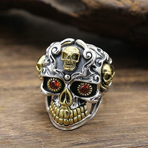 Gothic 925 Sterling Silver Skull Ring For Men, Red Garnet Bead Eyes Skull Ring, Punk Skull Ring, Vintage Biker Ring, Silver Adjustable Ring Skull For Men #TOP7
