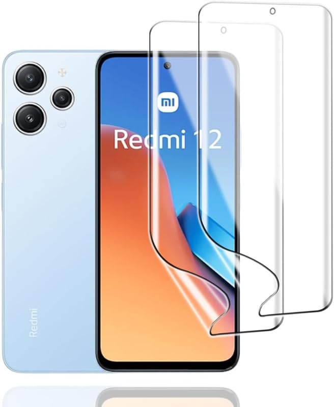 KoasVonson [2 Piezas Película de Hidrogel Protector de Pantalla para Xiaomi Redmi 12, Lámina de TPU Suave HD, Compatible con Lector de Huella Dactilar, Antiarañazos, No Cristal Templado