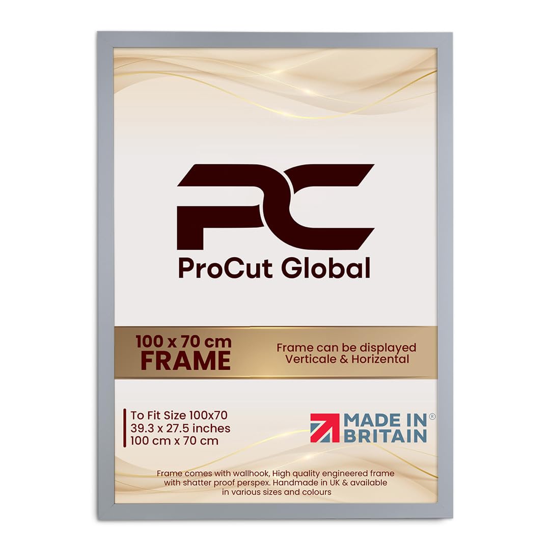 Procut Global 100X70CM Light Grey Picture Frames - Modern Wooden Photo Frame with Shatterproof Perspex for Wall or Tabletop - Perfect for Posters, Certificates, Prints - Sizes & Colors Available — image 1