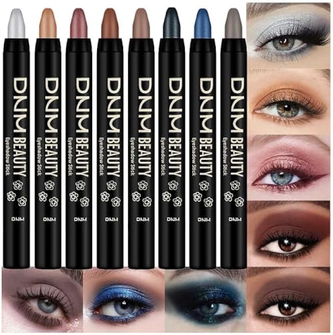evpct 8Pcs Cream Eye Shadow Brightener Sticks Set for Wowen, Waterproof Long-Lasting Eye Makeup Kit, Multi-Color Natural & Shimmery Shades Contour Creamy Eyeshadow Stick Pen Pencil Crayon, Set07