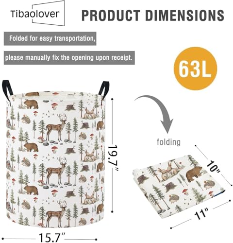 Image of Baby Laundry Basket Baby Nursery Hamper Kids Laundry Basket Toy Storage Bin for Boys Room Decor Gift Baskets for Bedroom Bathroom(Woodland Animal)