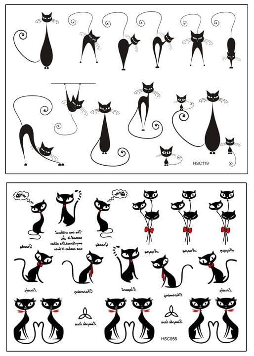2 hojas tatuaje temporal gato animal falso HSC056 119