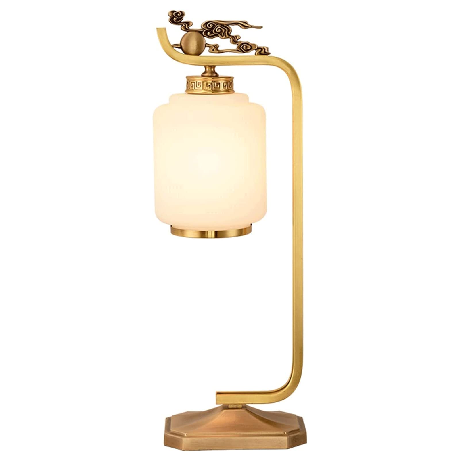 SGKOMN Table Lamp Chinese Cloud Table Lamp Rustic Farmhouse Copper E27 Bedside Lamp Gold Vintage Nightstand Desk Lamp Glass Lampshade And Metal Base For Living Room Bedroom Hall