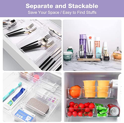 Image of Desk Drawer Organizers Trays Set Clear Plastic Storage Bins Bathroom Drawer Tray Dividers Vanity Trays Organizer for Bedroom Dresser Makeup Kitchen Utensil Office (16pc Set)