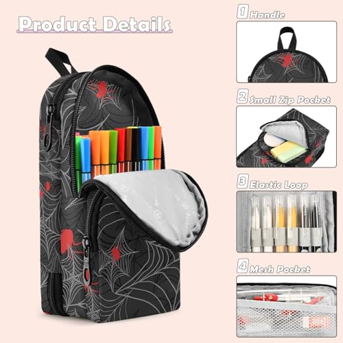 Image of ZAZYXTJ Spider Web Standing Large Capacity Pencil Case 3 Compartment Pen Pouch Storage Canvas Makeup Bag for School Office Teen Girl Boy Men Women