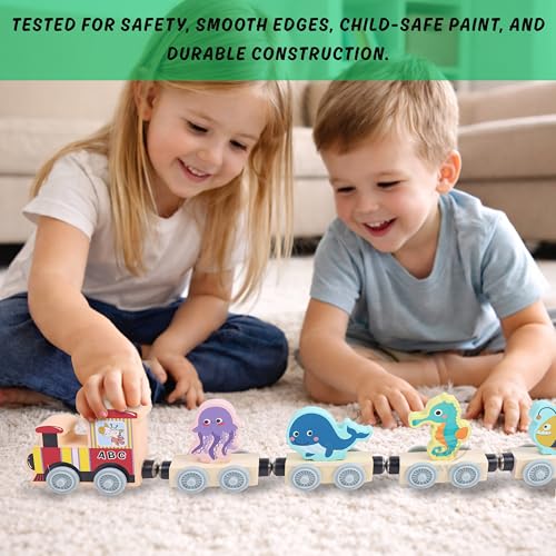 Image of Number Enlightenment Wooden Toy Train for Toddlers - Animal, Transportation, Fruit, Color Recognition Early Education Blocks (Train Toy Model 3)