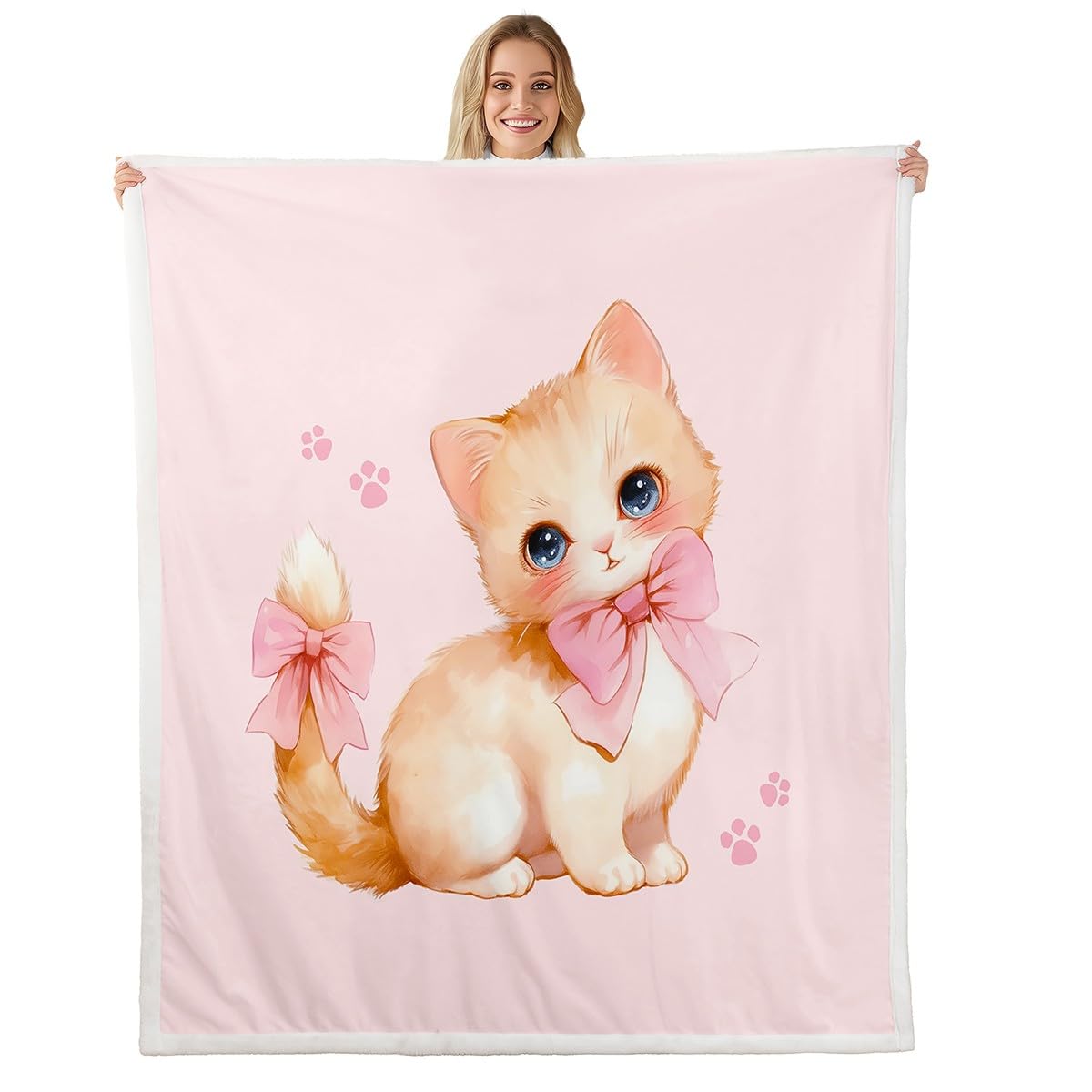 feelingyou Pink Bowknot Kids Throw Carpet,Princess Girl Blankets,Cartoon Bow Tie Butterfly Knot Fleece Blanket Bow Stars Love Pink Sweet Girly Sherpa Rug Child Teens Woman Room Decor,50"×60"