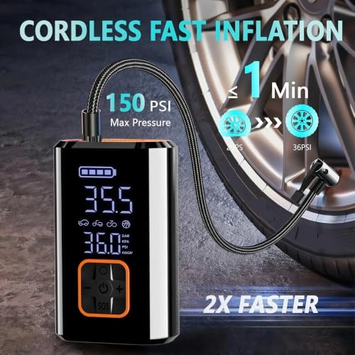 Inflador ruedas coche inalámbrico para rutas en bicicleta todoterreno y viajes en SUV 7