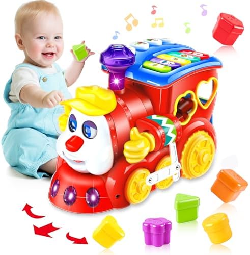 Baby Toys for 1 Year Old Boy Girl Gift Musical Train Baby Toys 6-12 12-18 Months,Early Educational Learning Crawling Toddler Toys with Music/Blocks/Light, Birthday Valentines Day Toys Gifts for 1 2