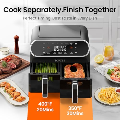 8-QT-Large-Air-Fryer-Dual-Basket-Airfryer-with-Easy-View-Windows-Preheat-Air-Fry-Roast-Broil-Bake-Dehydrate-2-Independent-4-QT-Nonstick-Dishwasher-Safe-Baskets-Black