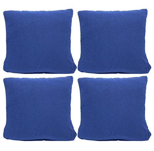 Image of House of Quirk Jacquard Throw Pillow Case Cushion Cover Home Sofa Decorative (Cover Only,No Insert)(16.5x16.5 inch / 42x42cm) (Dark Blue, 4)