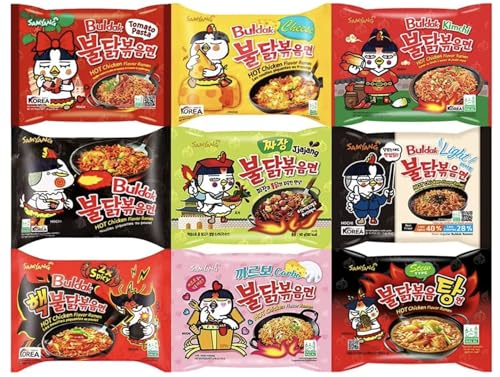 Samyang Korean Assorted Top Spicy Ramen Noodle Challenge (Pack of 5)- 1 of each 5 different flavour