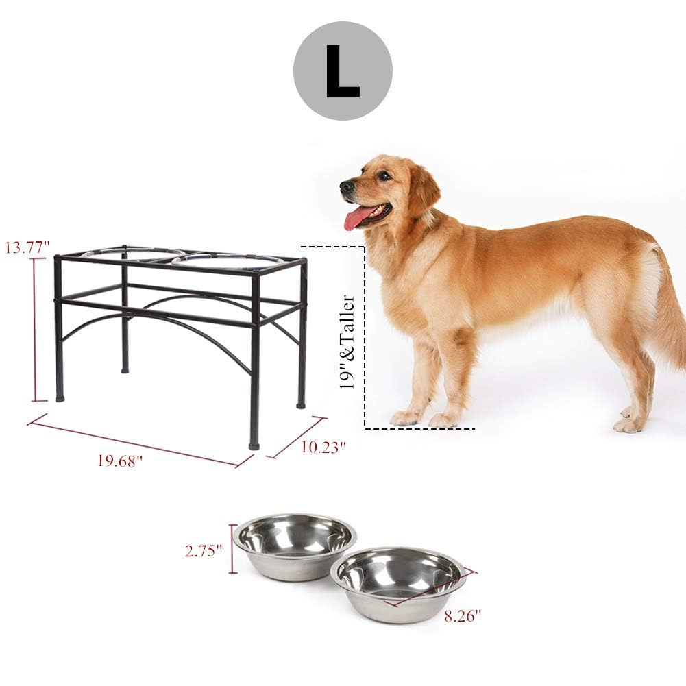 Cuenco elevado doble para perros con soporte de acero inoxidable elevado para mascotas, cuencos de alimentación para agua y alimentos antiderrames, para perros grandes (L)