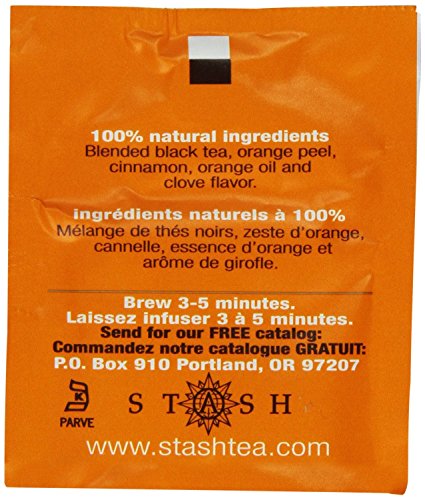 Image of Stash Tea Orange Spice Black Tea 10 Count Tea Bags in Foil (Pack of 12) (packaging may vary) Individual Black Tea Bags for Use in Teapots Mugs or Cups, Brew Hot Tea or Iced Tea