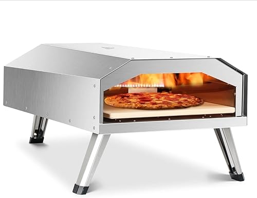 BIG HORN OUTDOORS Horno de pizza de gas de 12 pulgadas, horno de pizza de acero inoxidable para exteriores, horno de pizza portátil a gas para Negro