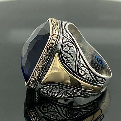 Men's Sapphire Stone Ring, Turkısh Handmade Ring, Ottoman Style Ring, Cubic Zircone Ring, 925K Sterling Silver Ring, Gift For Him #TOP3