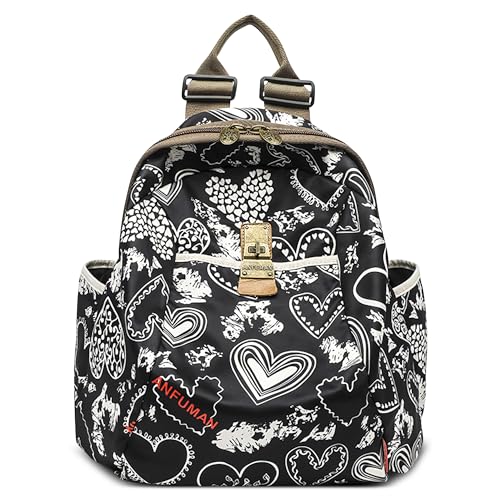 Moda Stampato Zaino Da Donna Per 14 Pollici Computer Portatile Casuale Borse A Tracolla Leggero Nylon Laptop Viaggio Lavoro Shopping Scuola Multifunzionale Dayback Nero A