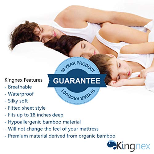 Kingnex Extra Long Waterproof Bamboo Mattress Protector Twin XL Hypoallergenic Breathable Fitted Matress Protection Cover