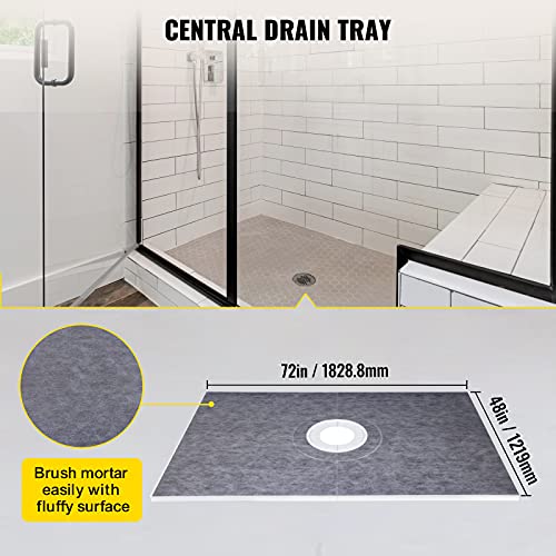 Image of VEVOR Shower Curb Kit, 48 inchx72 inch Watertight Shower Curb Overlay with 4 inch ABS Central Bonding Flange, 4 inch Stainless Steel Grate, 2 Cuttable Shower Curb and Trowel, Shower Pan Slope Sticks Fit for Bathroom