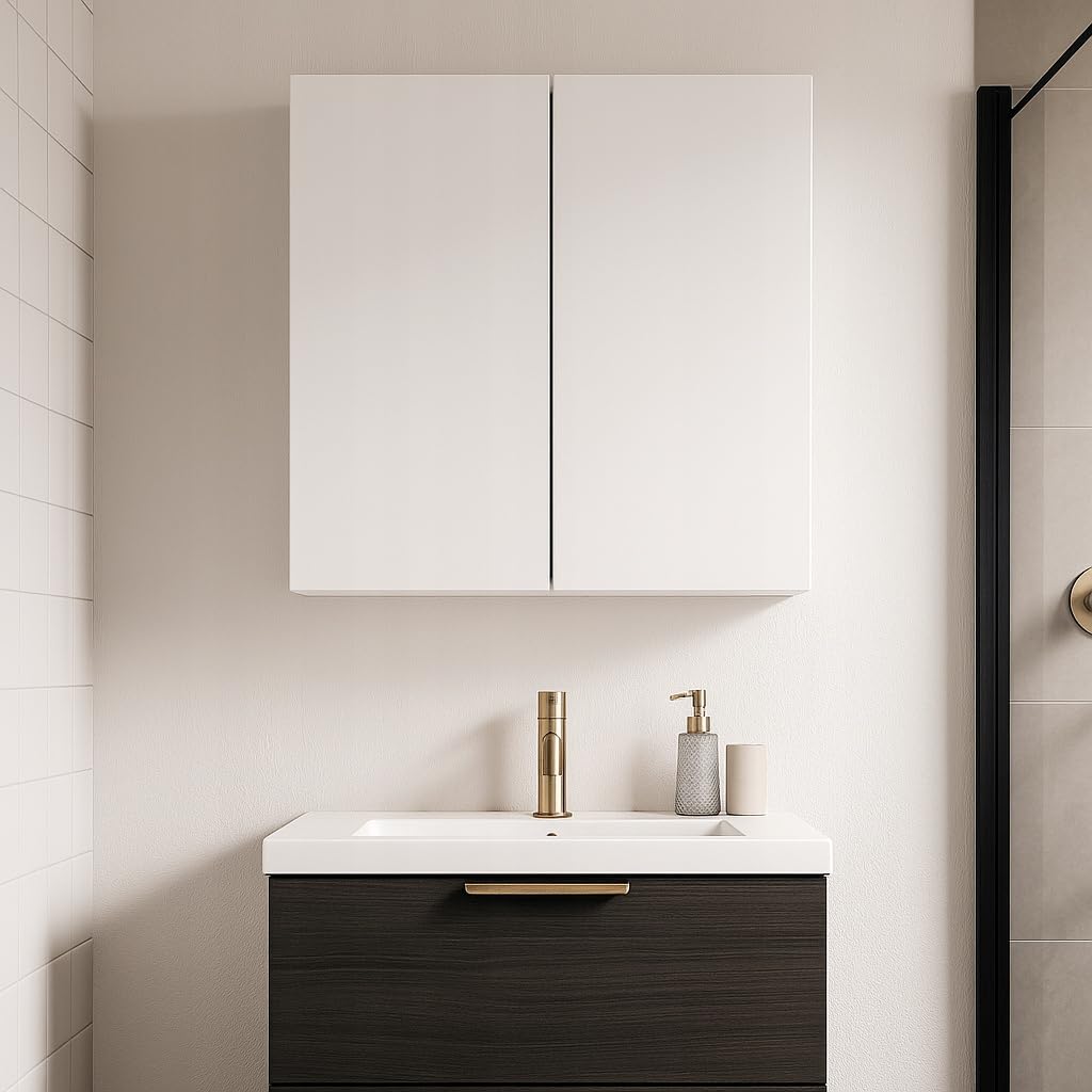 Badezimmerschrank hängend mit Push-to-Open-Fronten, Waschmaschinenschrank, badezimmerschränke, badschrank hängend, Waschbeckenunterschrank,wc Schrank, wandschrank (Weiß, 78x80x17)