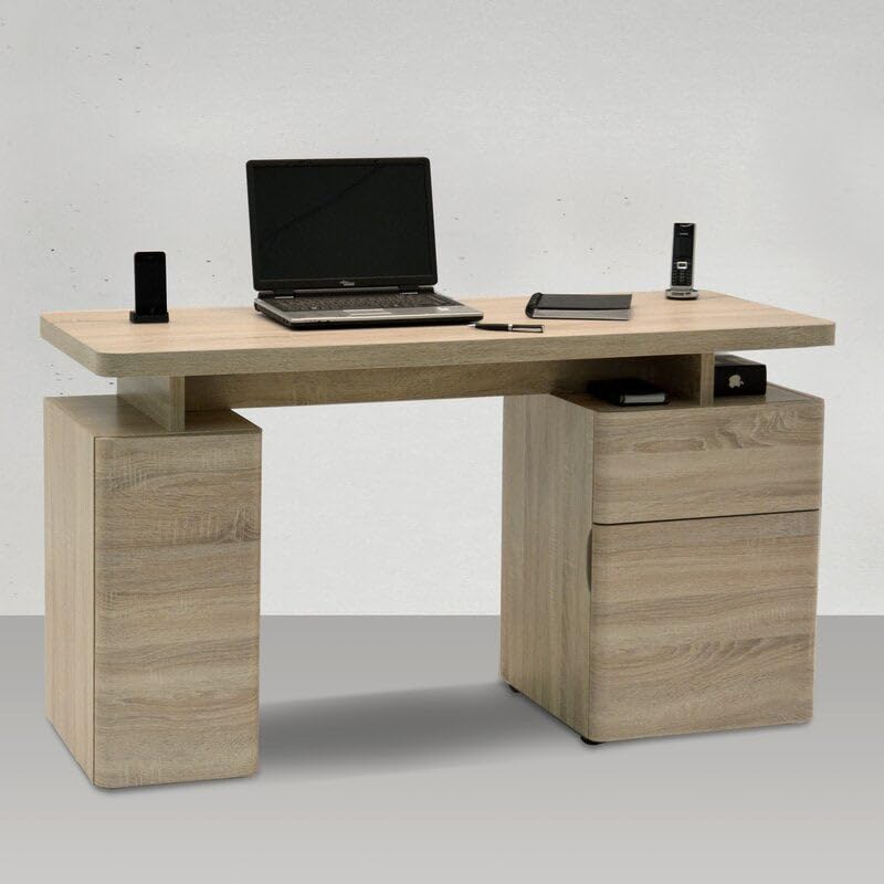 Image of Lakdi The Furniture Co Home and Office Table Made in Particle Board with 3 Drawers, Writing Desk, Satudent Table & Durable & Slylish Unique Design for Office Desk - (121534187 Brown)
