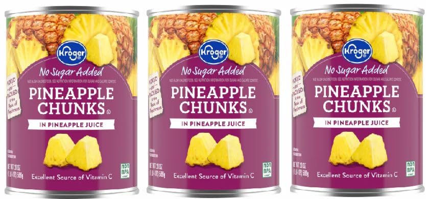 Pineapple Chunks No Sugar Added in Pineapple Juice (3 Cans, 20 oz. Each)