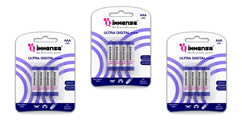 Immense AAA Ultra Digital LR03 1.5v Alkaline Non Rechargeable Long Lasting Batteries | Pack of 12 Batteries