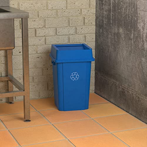 Image of 19 Gallon Blue Square Commercial Trash Can with Lid