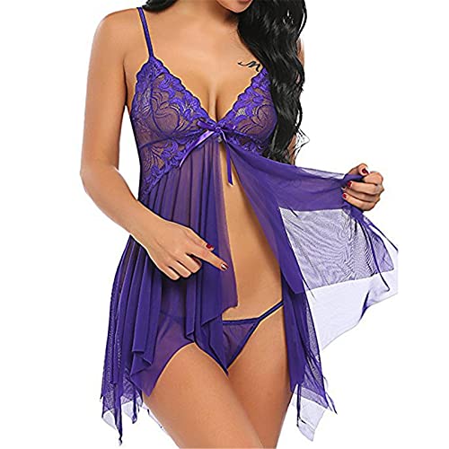Cheng-store Women Vneck Lingerie Lace Babydoll Mesh Chemise Nightwear Women Babydoll Lingerie Dress Diplomatic
