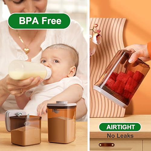 Ankou One-Push Formula Container, 2300ml Formula Dispenser with Scoop and Scraper, Milk Powder Container with Lids, BPA-Free Airtight Food Storage Container 1000g Large Capacity,Dark Brown, Rectangle by Ankou - Image 4