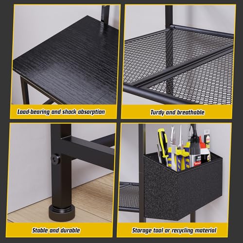 3D-printerstandaard 5-laags met filamentopslag en zijzak, stevig metalen frame, houten planken, muurbevestiging, zwart - Afbeelding 6