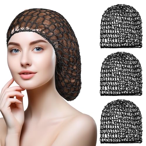 Piriuuo 3 Pcs Crochet Hair Net, Hair Nets for Sleeping Mesh Croch...