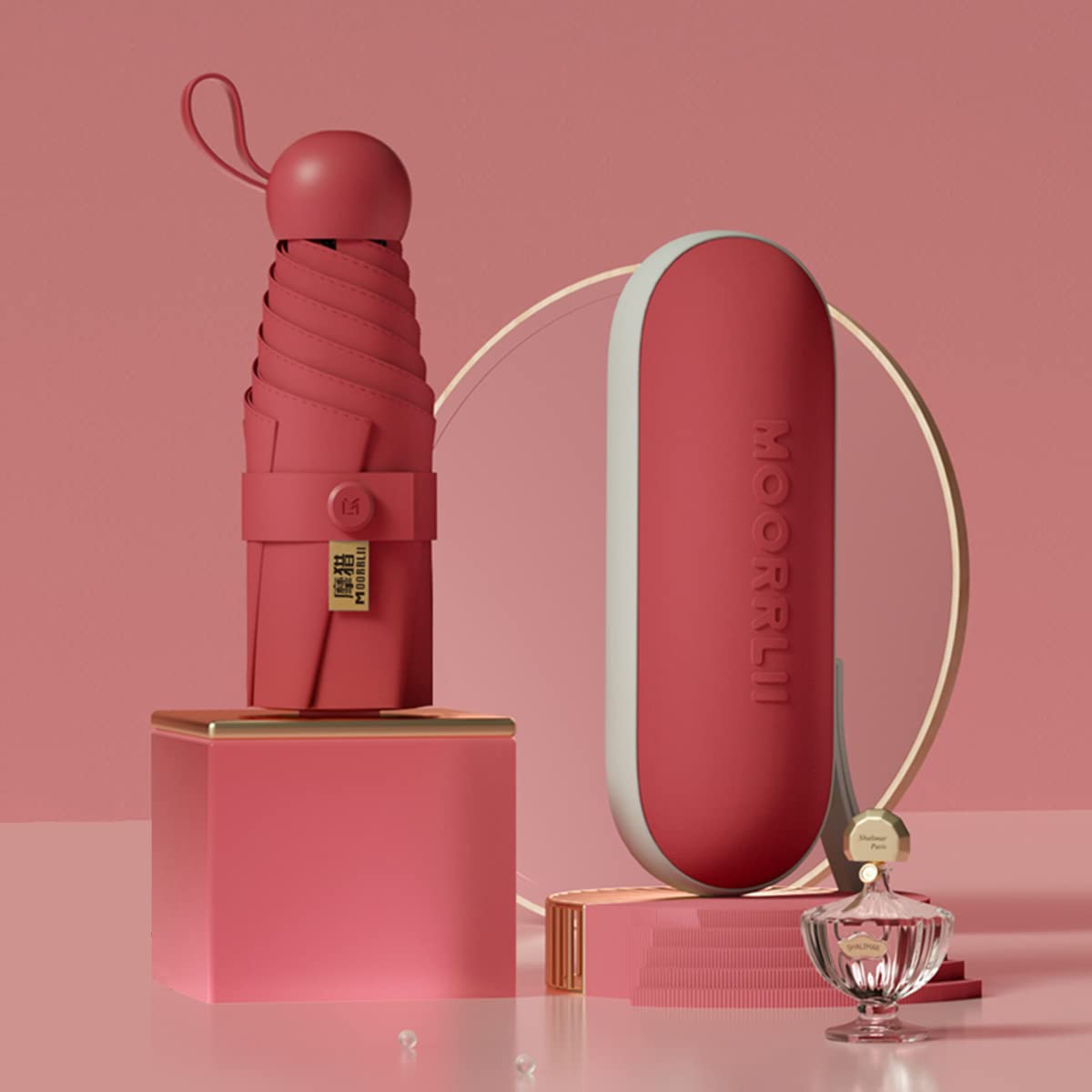 Moorrlii Travel Mini Ombrello per Borsa Con Caso-Piccolo Compatto Ombrello UV Protezione Sole-Leggero Piccolo Ombrello Tasca Con Caso Per Donne, Ragazze