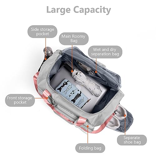 Miniatura 3 de Flintronic Bolsa De Viaje Ligera E Impermeable, Bolsa Grande De Fin De Semana, Bolsas De Hombro Para Compras Deportivas En El Gimnasio Con 1 Etiqueta De Equipaje -Ceniza Con Polvo