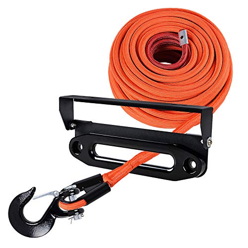 95ft x 3/8 inch (range Synthetic Winch Rope Cable 22000LBs with all Rock Guard with Black Clevis Hook with Anodized Black 10 inch (awse Fairlead and Flip-Up 254mm Winch Fairlead License Plate Holder