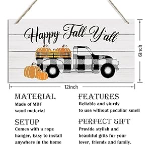 Thanksgiving Decor - Decorative Wood Hanging Plaque, Wooden Wall Art, Fall Pumpkin Truck, Harvest Hanging Wall Door Decoration, Home Farmhouse Decor, Happy Fall Y'all Thanksgiving Decor Decorative Wood Hanging Plaque Wooden Wall Art Fall Pumpkin Truck Harvest Hanging Wall Door Decoration Home Farmhouse Decor Happy Fall Yall